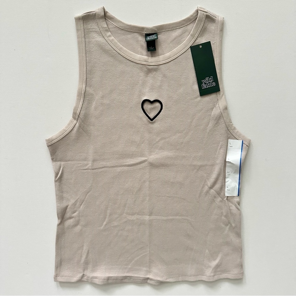 Wild Fable Cream Tank Top with Heart Cutout Size L Women